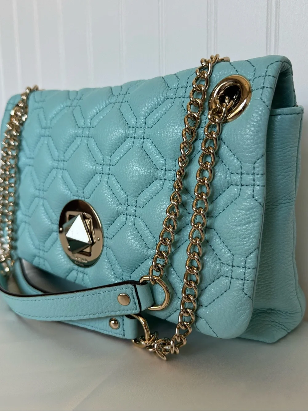 Kate Spade New York Blue Pebbled Leather Quilted Chain Shoulder Bag COA